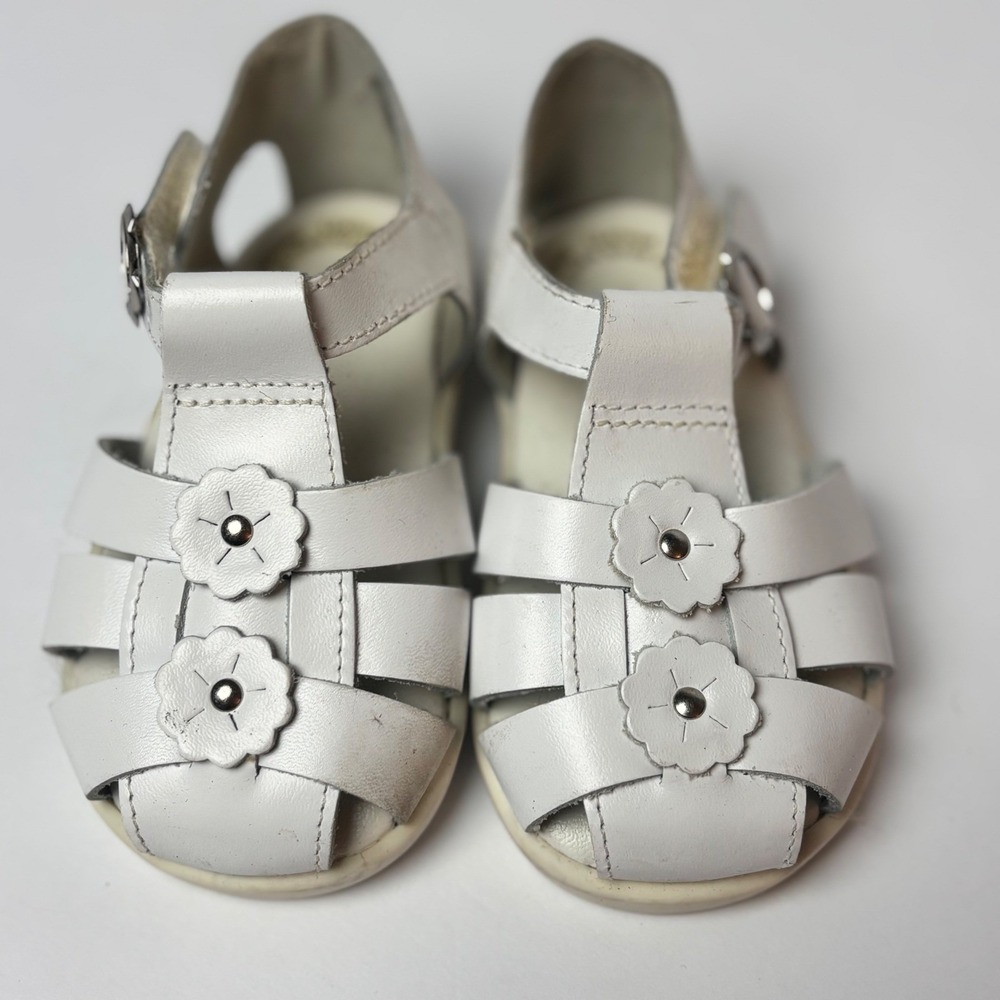 Laguna White Leather Floral Fisherman Sandals Toddler Girls Size 4 Brazil Made